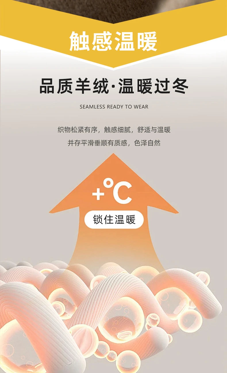 4PINK Thickened 100% Pure Cashmere Pants Men High Waist Knitted Wide Leg Pants Solid Color Lace Up Straight Pants Elastic Waist.