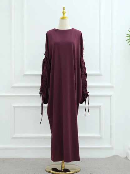 Muslim Women Arabic Dubai Abaya Drawstring sleeves Long Dress Modest Ramadan Kaftan Robe Femme musulmane Islam Clothing Kebaya.