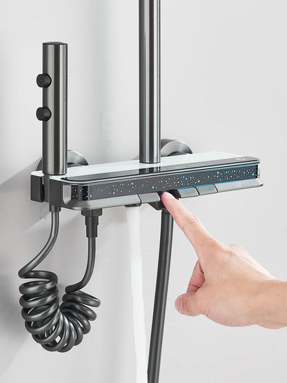 Intelligent Digital Display Luxury Shower Set Bathroom Wall Mounted Piano Key 4 Ways Water Outlet Rainlfall Shower Faucet System