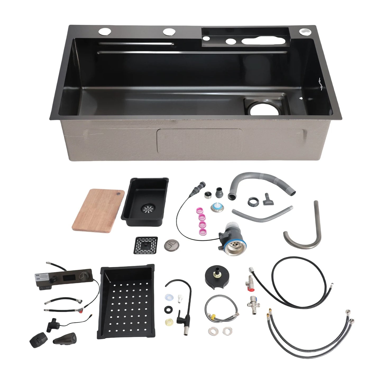 Intelligente Küchenspüle, Digitalanzeige, Edelstahl, Doppelschüssel, Küchenspüle, multifunktionale Doppelspüle für die Küche