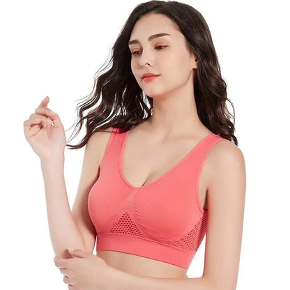 S-4XL Seamless Active Yoga Bra Women Wireless Sports Breathable Hollow Out Push Up Brassiere With Pad Vest Tank Top Running Bra.