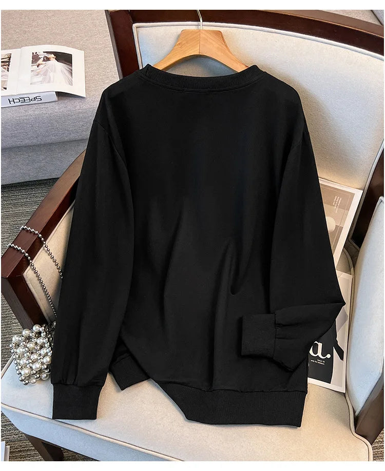 175 kg Plus Size Damen Büste 170 Herbst Cartoon Langarm Sweatshirt Schwarz Grau 5XL 6XL 7XL 8XL 9XL