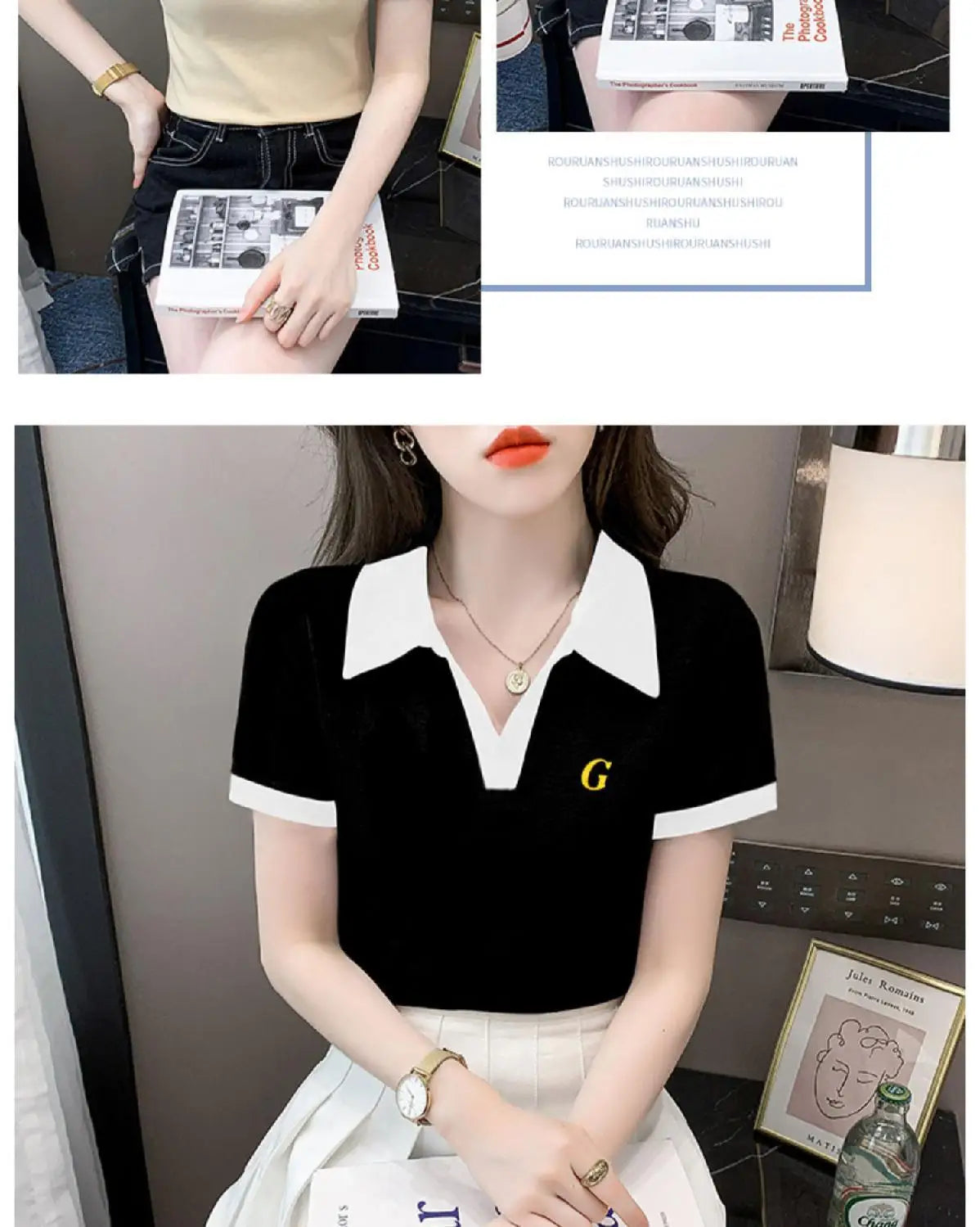 Women's Polo Shirts Slim Female Tee Plain Graphic T-shirts Embroidery Polyester Y2k Fashion Aesthetic Basic Synthetic Luxury New.