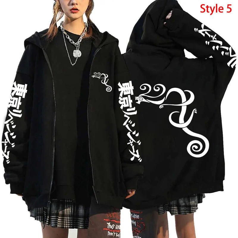 New anime Tokyo Revengers Printed Zipper Hooded Fashion Women Men cosplay Sweatshirt Casual Autumn Winter Sport Long Sleeve Top.
