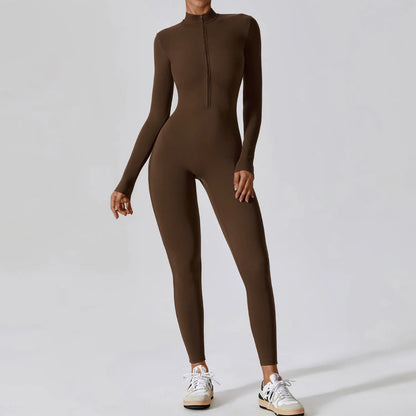 Zipper Long Sleeve Jumpsuit Gym Sportswear Women Yoga Boilersuit Women Sports Jumpsuit Fitness Rompers Stretch Workout Bodysuits