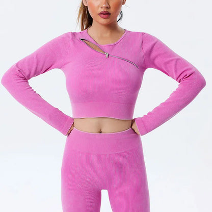 Yoga Suit High Waist Leggings Running Training Tights Sports Outfits Long Sleeve Crop Top Bra Seamless Fitenss Set Fitness Wear