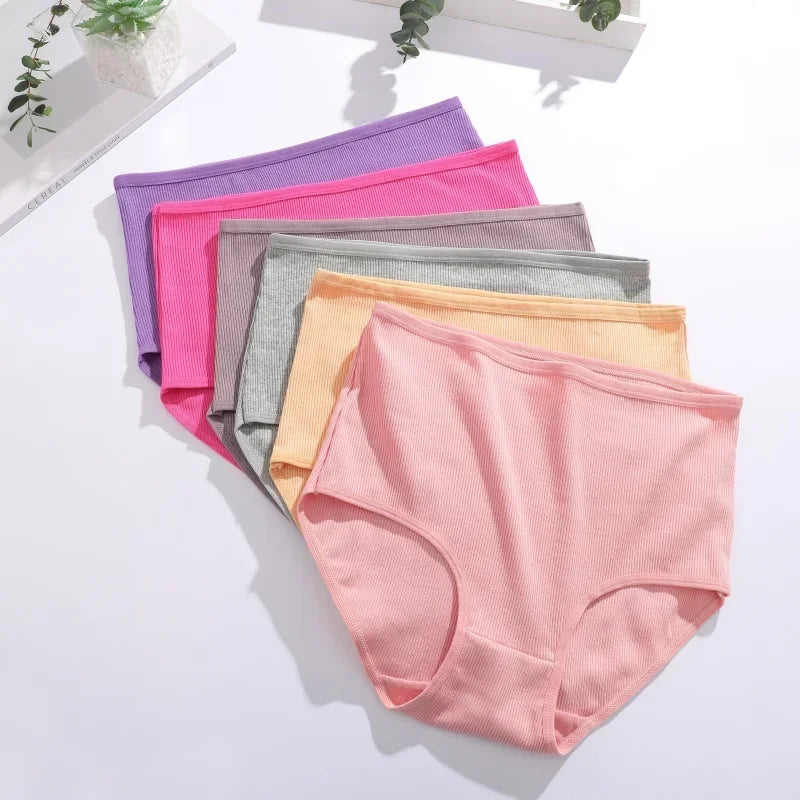 7Pcs Women's Cotton Panties Solid Color Plus Size Briefs Female Mid Waist High Elastic Underwear Cozy Breathable Lingerie S-2XL.