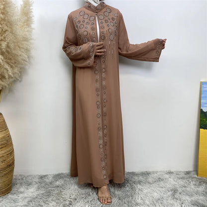 Luxury Diamonds Kimono Open Abayas for Women Muslim Dress Morocco Kaftan Dubai Turkey Party Gown Kebaya Islam Jalabiya Ramadan