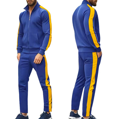 2025 Europe and the United States Spring and Autumn Outdoor New Leisure Men's Sports Suit Color Contrast Outdoor Men's 2 Pieces.