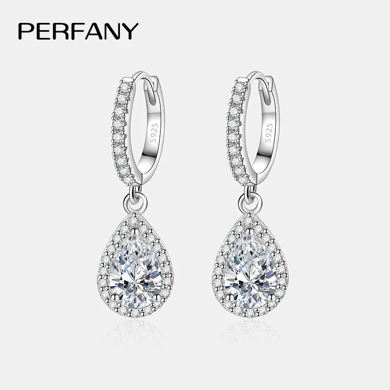 PERFANY 1CT Pear Cut Moissanite Earrings for Women S925 Pure Silver Laboratory Cultivated Diamonds Elegant Wedding Jewelry.