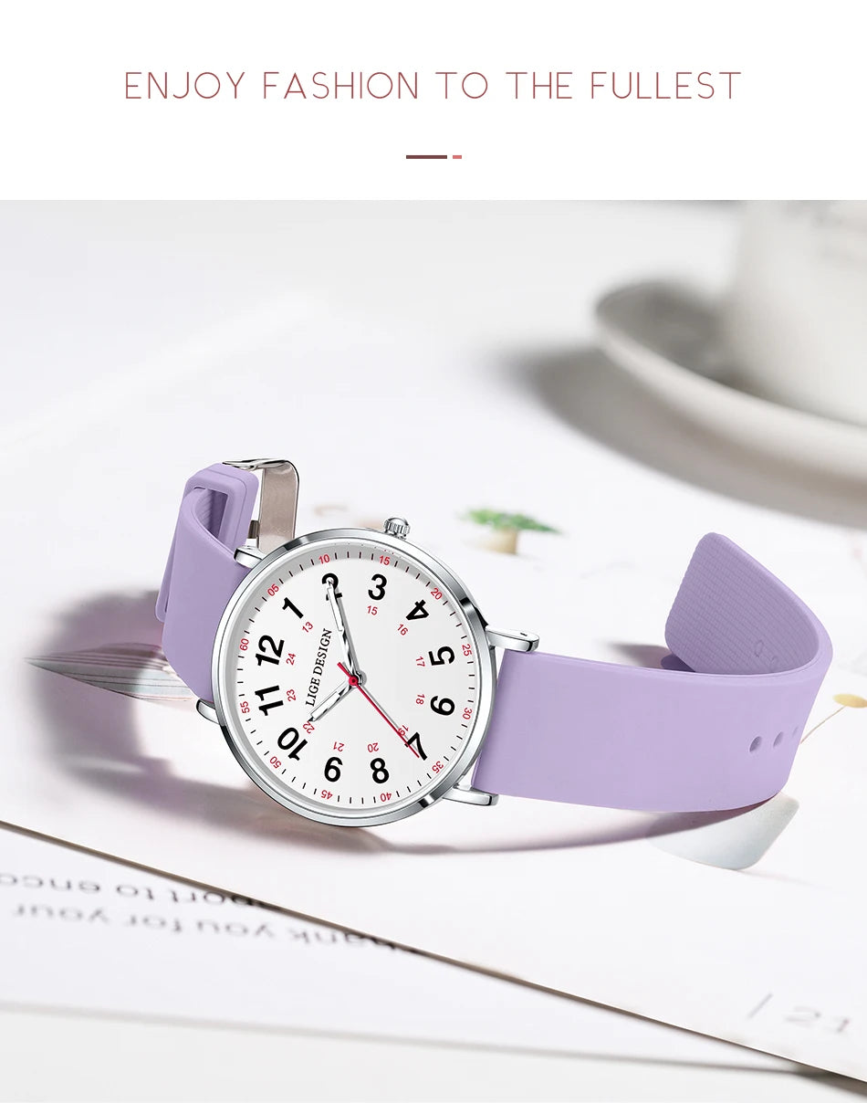 LIGE Fashion Elegant Watches for Woman Ladies Candy Color Silicone Casual Luminous Waterproof Dress Quartz Women's Wristwatches.