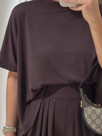 Casual T Shirt Short Sleeved Women's Top 2 Piece Set Summer Elegant Fashion Loose High Waist Wide-leg Trousers Female Pants Sets.