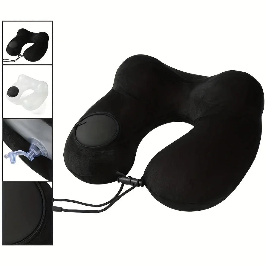 1 press type inflatable pillow U-shaped pillow, foldable U-shaped double hump neck pillow, portable outdoor travel pillow.