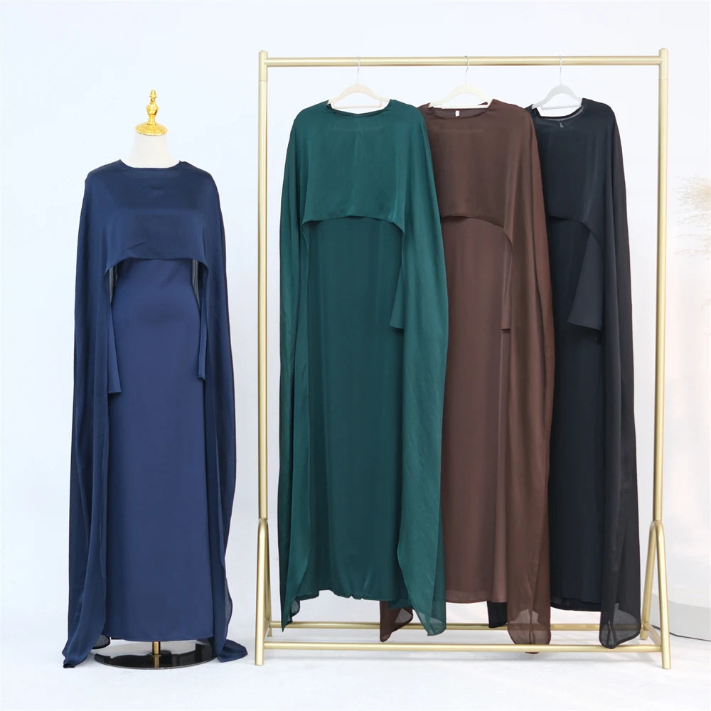 Ramadan Satin 2 Piece Abaya Modest Muslim Sets Kebaya African Dresses For Women Robe Femme Musulmane Caftan Marocain Vestidos.