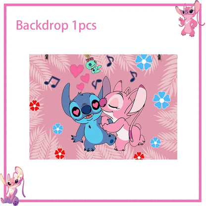 Disney Rosa Stich Geburtstag Party Dekorationen Geschirr Set Tischdecke Hintergrund Banner Für Kinder Geburtstag Dekorationen Lieferungen