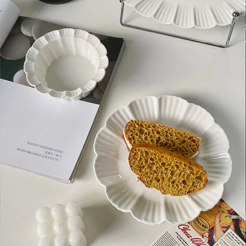 Ahunderjiaz-French Beige Ceramic Tableware Set, Underglaze Dessert Tray, Rice Bowl, Fish Plate, Kitchen Tableware Set, Cream Sty.