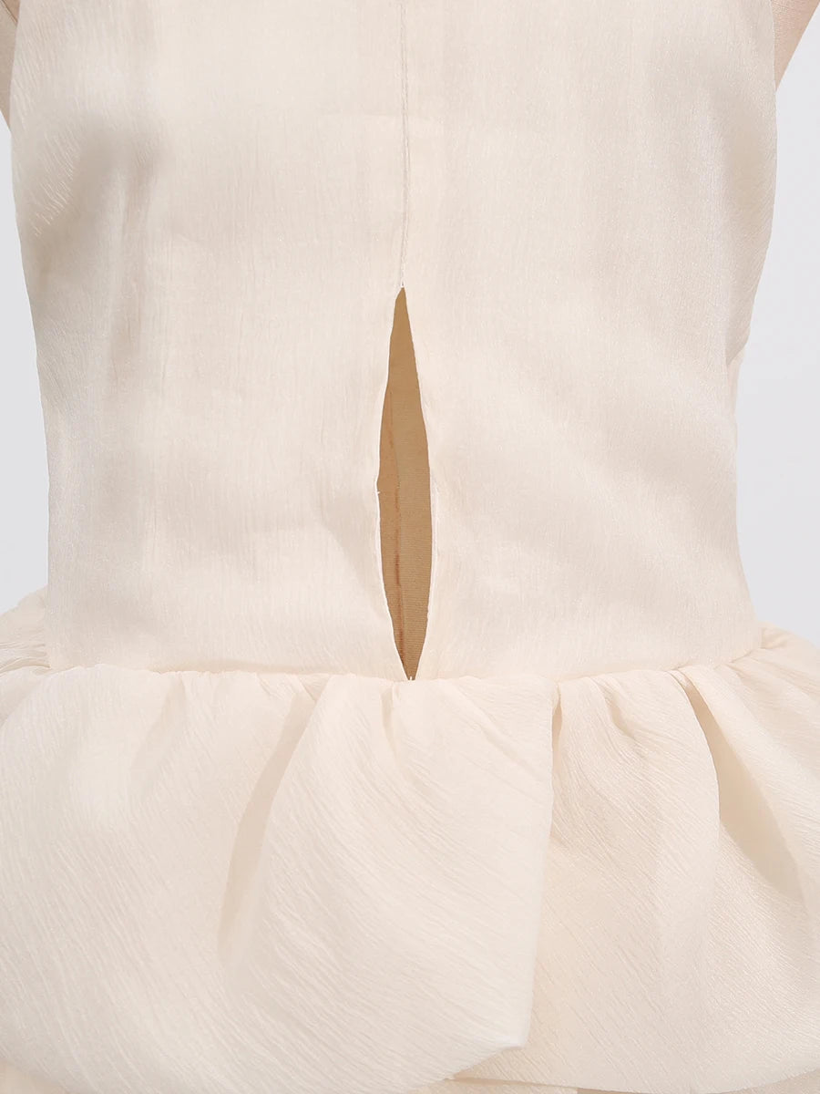 VGH Solide Abend Gespleißt Rüschen Maxi Kleider für Frauen High Neck Ärmellose Tunika Temperament Zeremonie Kleid Weibliche Kleidung