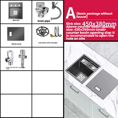 Stainless Steel Small Hidden Kitchen Sink Household Bar Wash Vegetable Basin Mini Single Slot With Cover Plate Cup Washer