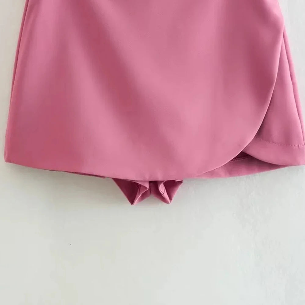 Women Fashion Pareo Style Shorts Skirts Vintage High Waist Side Zipper Female Skort Mujer.