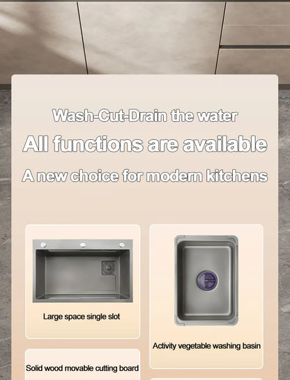 Thickening 304 stainless steel nano-coated Kitchen Sink Large-Capacity Single Sink Wear-Resistant Grey tank