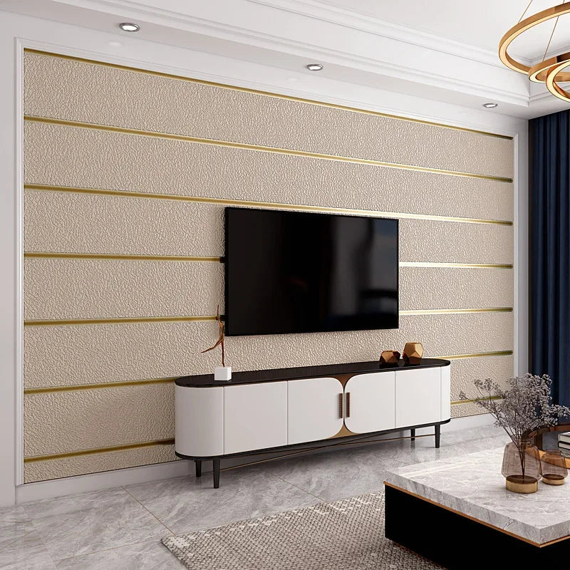 Hirschhaut Samt horizontal gestreifte Tapete Wohnzimmer Schlafzimmer gestreifte Film- und Fernsehwand 3D-Relief verdickte Tapete