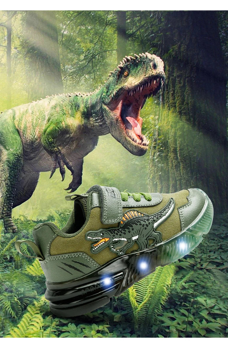 EXDINO Dinosaur Little Kids Spring Autumn LED Light Up Shoes Children Spinosaurus Boys Glowing Casual Sports Sneakers Non-slip