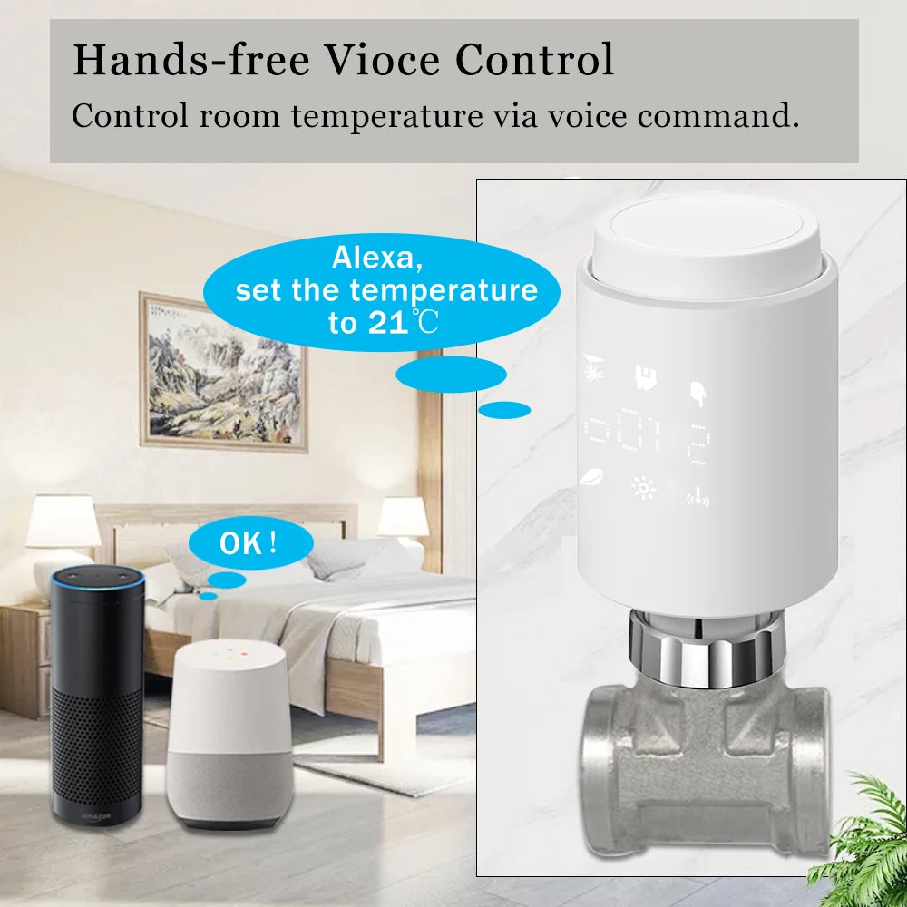 Tuya Smart ZigBee Radiator Actuator TRV Programmable Thermostatic Radiator Valve App Remote Temperature Controller Support Alexa.