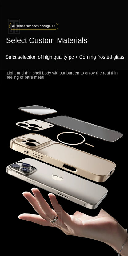 Official Orange Magsafe Magnetic Glass Phone Case for iPhone 17 Air 16 15 14 13 Pro Max Hard Shockproof Protect Matte Cover