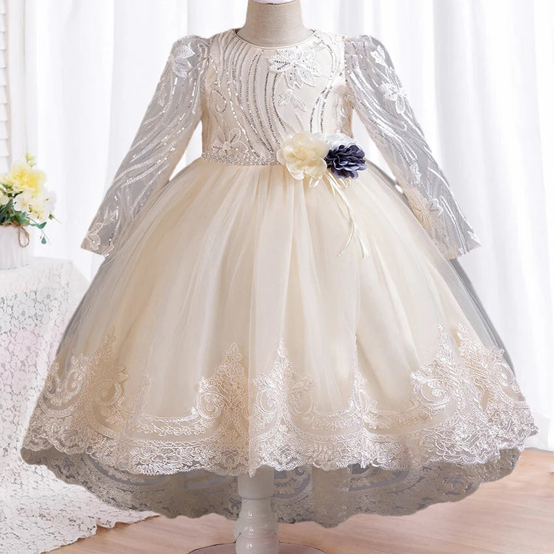 Blumen mädchen Hochzeits kleid lang ärmel ige Spitze Kleid elegante Mädchen Kunst Leistung Prinzessin Kleid Mädchen Karneval Kleidung.