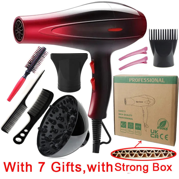 High-Power Ionic Hair Dryer Fast Heating and Hot/Cold 9 Gears Adjustment Home Professional Hairdryer Blow Dryer with Accessories