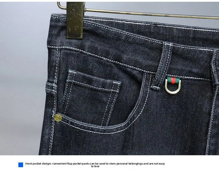 Zerrissene, reguläre, schmale Passform, gerade Jeans, bequem, lässig, Herbstmode, Denim-Hose, klassische, dünne Vintage-Unisex-Herren-Stretchhose