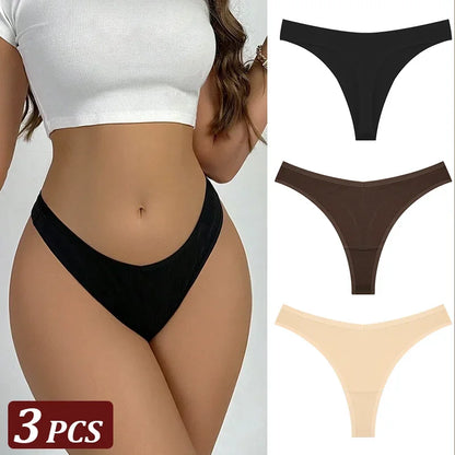 3Pcs/Set Seamless Thong Cotton Women Thin Strap Low Waist High Flexibility Panty Sexy Underwear Ladies Briefs T-back Soft Women