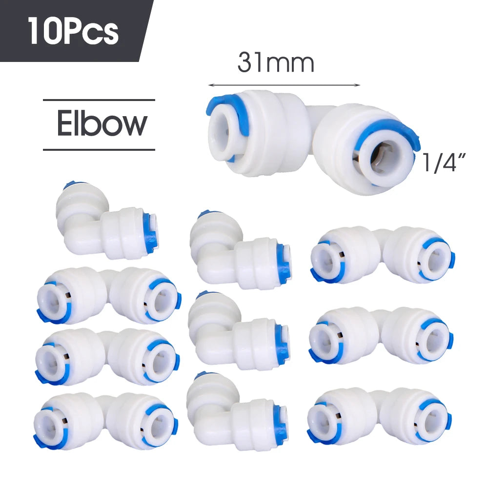 White 6mm PE Tube Quick Connector 1/4" Tubeing Quick Release Fittings for Home Water Purifier Garden Hose Watering System Joints