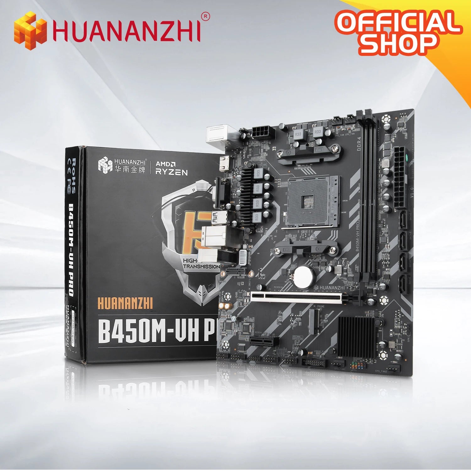 HUANANZHI AMD B450M VH PRO Gaming Motherboard USB3.0 M.2 Nvme Sata3 Supports Ryzen 5500 5600 5600G CPU.