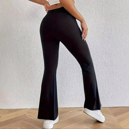 Hohe Taille Haifischform Bell-Bottom-Hose Damen Casual Micro Flared Hose Elastische Basisschicht Lange schwarze Leggings.