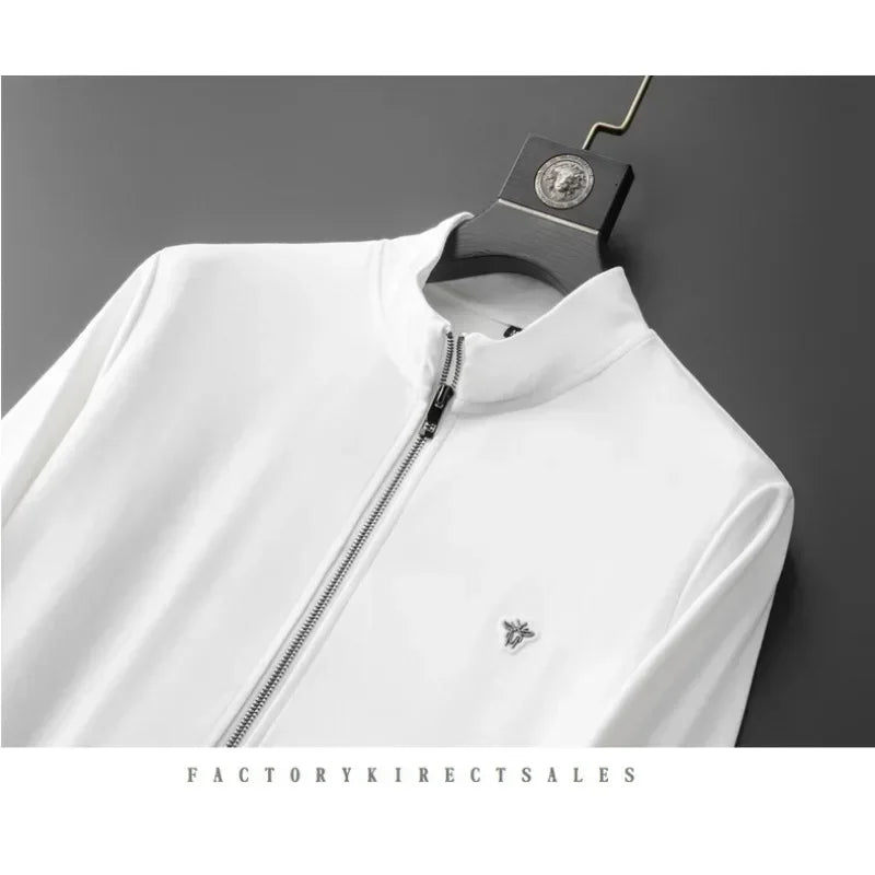 Minglu Spring Autumn Men's Sets Luxury Bee Printed Zipper Sweatshirt Solid Color Leisure Sports Elastic Wasit Pants Man Suits.