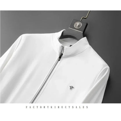 Minglu Spring Autumn Men's Sets Luxury Bee Printed Zipper Sweatshirt Solid Color Leisure Sports Elastic Wasit Pants Man Suits.