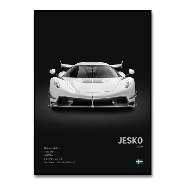 Famous Cars JESKO Canvas Wall Art Print Poster AGERA RS Decorative Mural Modern Home Decor Birthday Gift Unframed.