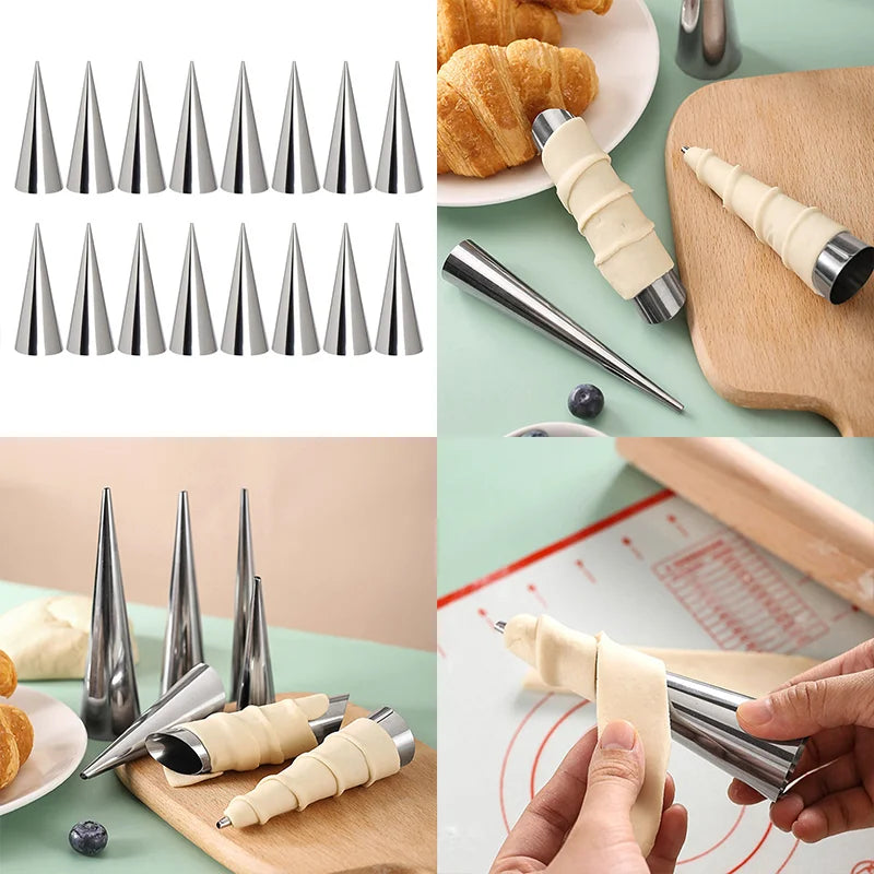 16Pcs Conical Tube Cone Roll Moulds Spiral Croissants Molds Cream Horn Mould Pastry Mold Cookie Dessert Kitchen Baking Tools.