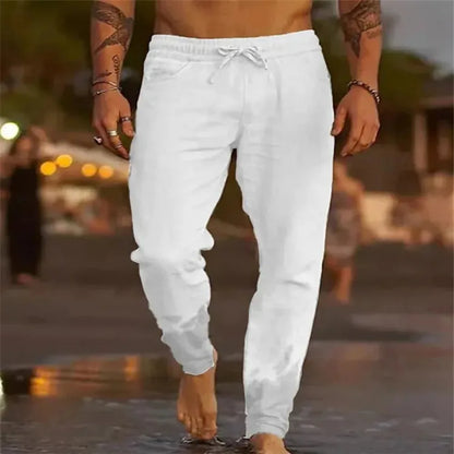 Männer Strand Hosen Jogger Streetwear Baumwolle Leinen Jogginghose Casual Hosen Hawaiian Urlaub Lose Sommer Gerade Hosen Männlich.