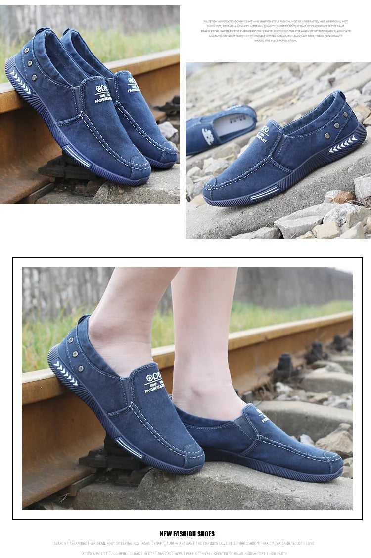 Denim Men's Canvas Shoes Slip on Sneakers Male for Summer 2025 New Outdoor Driving Moccasin Trendy Vintage Loafers Shoes for Men.