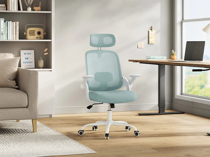 WOLTU Ergonomischer Netz-Bürostuhl, anhebbarer Gaming-Stuhl mit Kopfstütze, verstellbare Lordosenstütze, drehbarer Computerstuhl mit hoher Rückenlehne