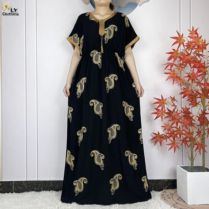 New Dubai Fashion Women Party Evening Dress 2024 Summer Short Sleeve Elasticity Embroidery Femme Robe African Islam Loose Abaya.