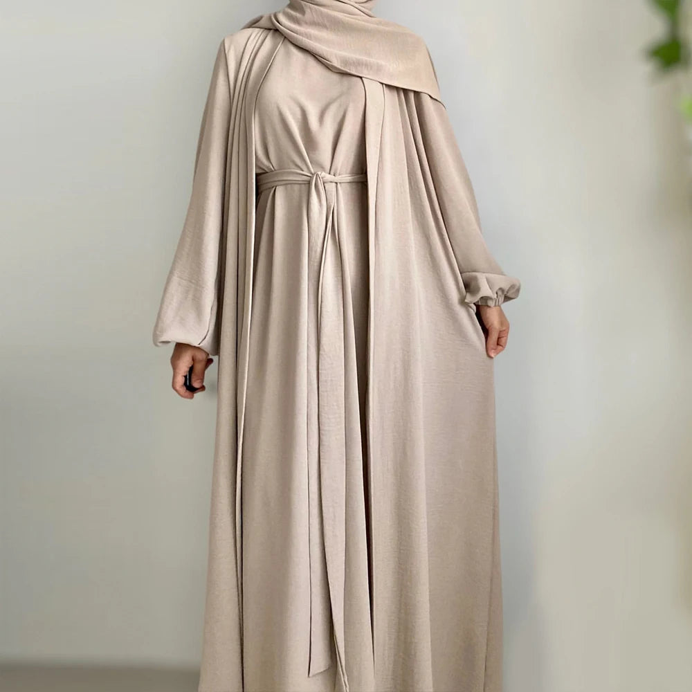 Khaki Long Sleeves Abayas Inner Dress Hijab Sets Elegant Muslim Dresses Islamic Ladies Casual Abaya Gift Party Wholesale RIMAIRE.
