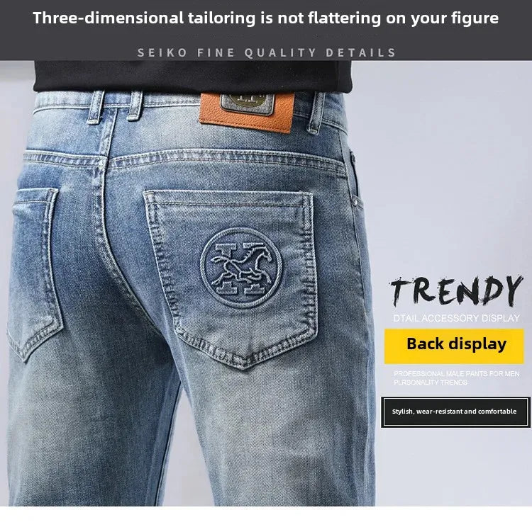 2024 Men's Fashionable Simple Stretch Slim Fit Denim Trousers European Style High Quality Casual Export Men Pants.