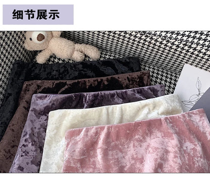 Plush Velvet Midi Skirt - 2025 New High-Waisted A-Line Mermaid Hem Skirt, Fleece-lined, Autumn Winter Thick Velvet Skirt.