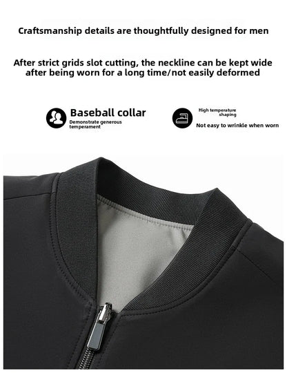 Premium Wrinkle Free Reversible Breathable Baseball Collar Men Blazer Jacket Business Casual Windbreaker Lightweight Coats.