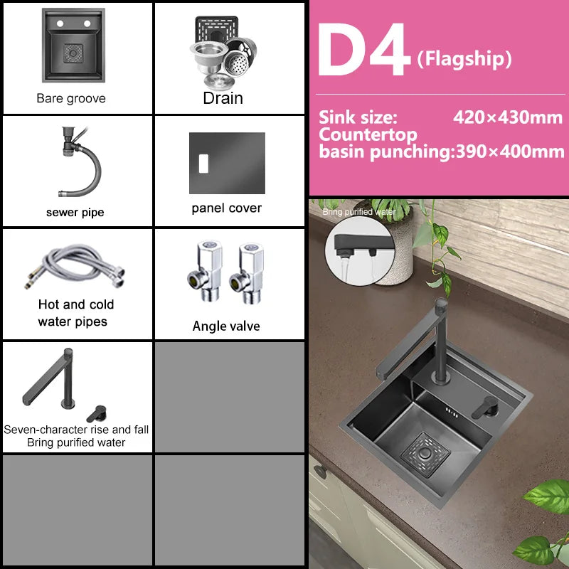 Small Hidden Sink Stainless Steel Kitchen Sink Mini Bar Single Slot Touring Car Wash Basin With Cover Plate Apartment