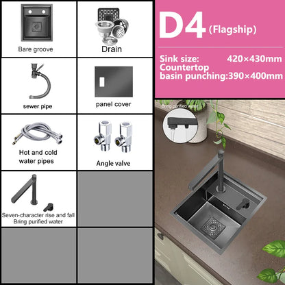 Small Hidden Sink Stainless Steel Kitchen Sink Mini Bar Single Slot Touring Car Wash Basin With Cover Plate Apartment