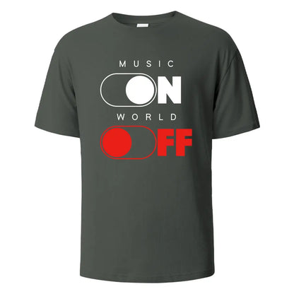 Music On World Off Graphic Printed Men's T-Shirts 100% Cotton Breathable Comfortable Tops For Men Summer Oversize Men Clothing.